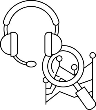 Bir mikrofon ve bir büyüteç çizimi. Mikrofon görüntünün sol tarafında ve büyüteç de sağ tarafında.