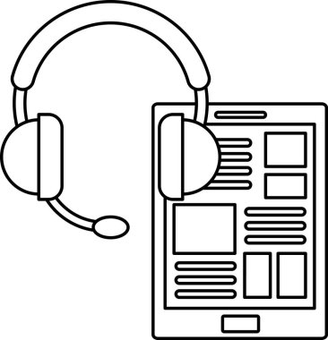 Bir kulaklık ve cep telefonunun siyah beyaz görüntüsü. İletişim ve teknoloji kavramı