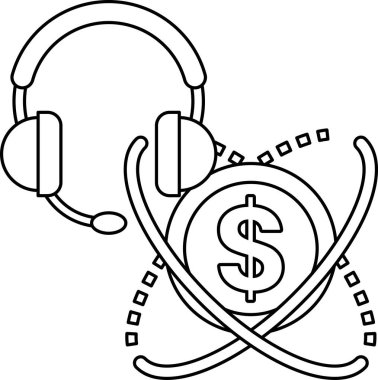 Bir dolar işareti bir çift kulaklığın yanındadır. Dolar işareti kulaklığın sağ tarafında.