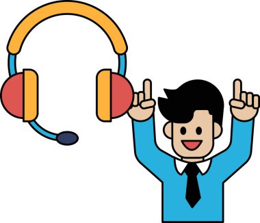 Bir adam bir kulaklık tutuyor ve gökyüzünü işaret ediyor. Heyecan ve coşku kavramı