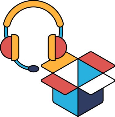 Üstünde bir kulaklık olan bir kutu. Kutu beyaz ve kulaklık siyah.