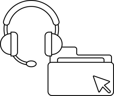 Üzerinde fare imleci olan bir klasör ve kulaklık olan beyaz bir arkaplan. Dizin 