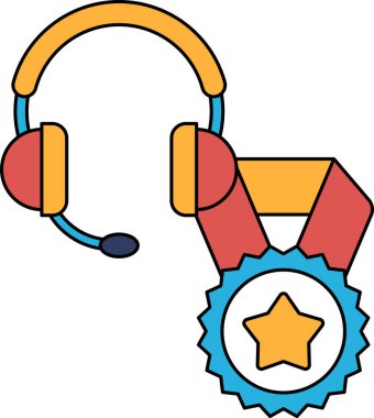 Beyaz bir arka plan, kulaklık ve bir yıldız. Kulaklık iletişimin sembolüdür ve yıldız da başarının sembolüdür.