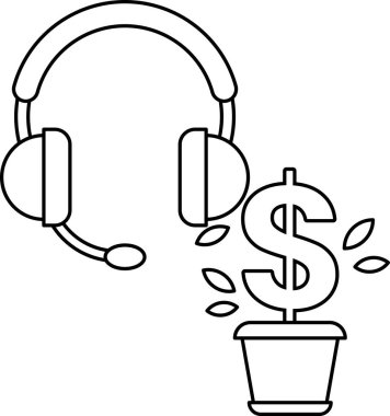 Bardaktaki bitkinin yanında bir dolar işareti var. Dolar işareti yeşil ve bitki kahverengi.