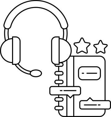 Siyah beyaz bir kulaklık ve üzerinde yıldız olan bir kitap. Çizim, iletişim ve öğrenme fikrini aktarıyor.