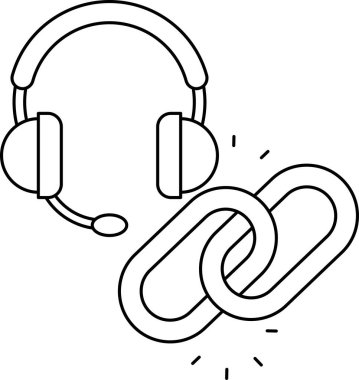 Bir kulaklık ve zincirin siyah beyaz görüntüsü. Zincir kırılmış ve kulaklık da üstünde. Bağlantı kopukluğu ve ayrılma kavramı