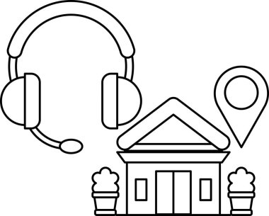 Kulaklık takan biri bir ev ve binanın yanında duruyor.