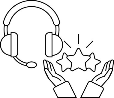 Arka planda kulaklığı olan, üç yıldızı tutan bir çift el. Yıldızlar olumlu geri bildirim ya da ödülleri temsil ettiği için, başarı ve tanınma kavramı