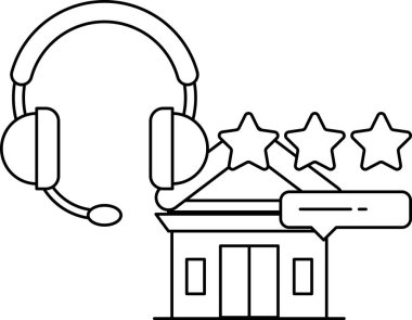 Üzerinde yıldız ve kulaklık olan bir bina. Bina bir otel. Bu görüntünün amacı bir otel fikrini ve iletişimin önemini aktarmak.