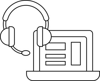 Üstünde kulaklık olan bir dizüstü bilgisayar. Kulaklık takmış bir insanın dizüstü bilgisayarda çalışması düşüncesi