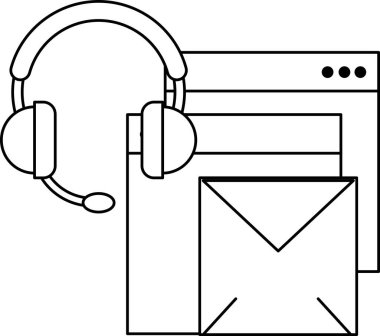 Beyaz bir arka plan, kulaklık ve üzerinde M harfi olan bir kutu. İletişim kavramı ve net ve etkili iletişimin önemi