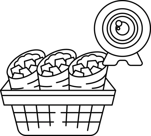 Yiyecek dolu bir sepet kameranın önüne yerleştirilir. Sepette birkaç parça brokoli, bir havuç ve bazı diğer sebzeler de dahil olmak üzere çeşitli eşyalar yer alıyor.