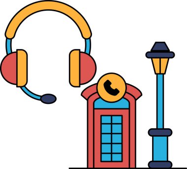 Bir telefon kulübesi, bir sokak lambası ve bir çift kulaklık.