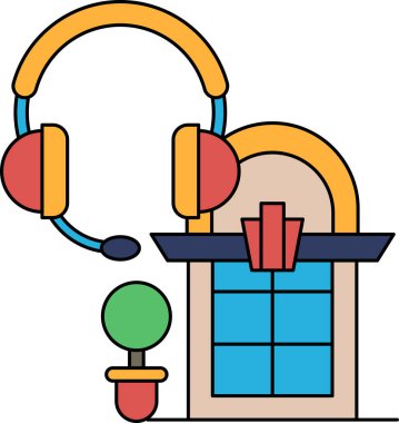 Siyah beyaz bir mikrofon çizimi, bir bebek şişesi ve bir çift kulaklık. Çizim, nostalji hissini ve klasik bir kayıt stüdyosu fikrini aktarıyor.