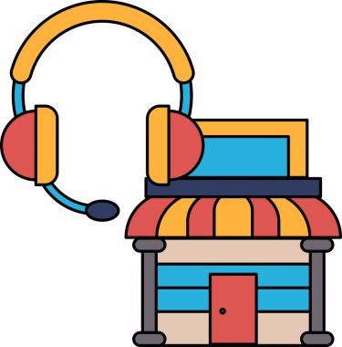 Binası ve kulaklığı olan bir dükkan. Dükkanın önü kapısı ve penceresi olan küçük bir bina. Kulaklık görüntünün sol tarafında.