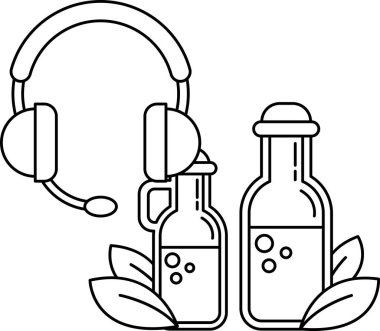 Bir şişe şarap bir şişe bira ve bir kulaklığın yanında. Görüntü, iki şişe alkol gibi rahat ve rahat bir atmosfer yayıyor.