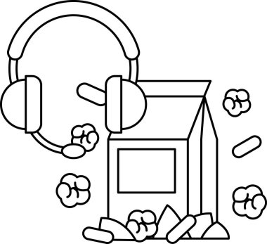 Bir kutu patlamış mısır bir çift kulaklığın yanına saçıldı. Sahne, birinin bir filmden ya da bir video oyunundan zevk alabileceği rahat bir atmosfer izlenimi veriyor.