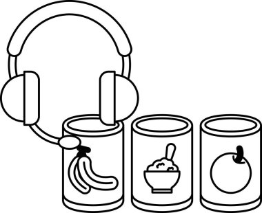 Bir kutu yemeğin, bir konserve yemeğin ve içinde muz olan bir konserve yemeğin resmi.