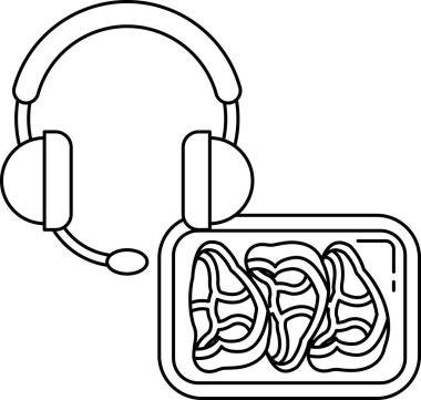 Kulaklık takan ve elinde et tutan birinin karikatürü. Et üç parçaya bölündü.