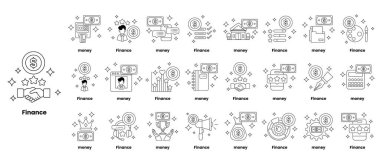 İnsanların ve paranın bir dizi siyah beyaz görüntüsü. Resimler bir şebeke içinde düzenlenir ve 