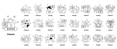 Bir ızgarada bir dizi sembol ve sözcük gösterilir. Sözcükler finans ile ilgilidir ve para, finans ve zenginlik gibi terimleri içerir. Semboller soyut ve daireler gibi şekiller içeriyor.