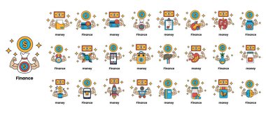 Finansla ilgili soyut sembollerin ve sayıların bir koleksiyonu. Semboller bir ızgaraya dizilir ve çeşitli şekil ve boyutlar içerir. Karmaşıklık ve organizasyon kavramı