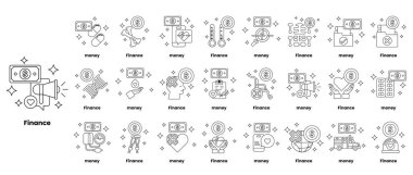 Finansla ilgili bir dizi soyut sembol ve sayılar. Semboller bir ızgarada düzenlenir ve çeşitli şekil ve çizgiler içerir. Karmaşıklık ve organizasyon kavramı