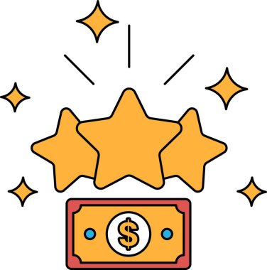 Üç yıldızlı bir çizgi ve bir dolarlık banknot. Yıldızlar dolar banknotunun üstüne konur ve dolar banknotları bir daire ile çevrilidir. Başarı ve başarı kavramı