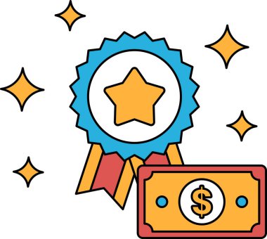 Üzerinde yıldız ve kurdele olan bir dolar. Dolar banknotu, üzerinde yıldız ve kurdele olan bir kağıt parçasının üstünde.