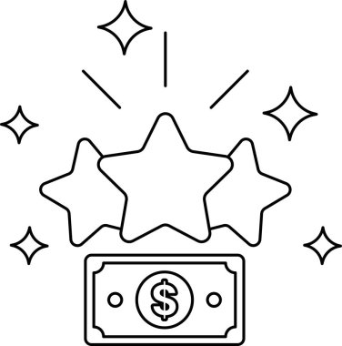 Üç yıldızlı bir çizgi ve bir dolarlık banknot. Yıldızlar dolar banknotunun üstüne konur ve dolar banknotları bir daire ile çevrilidir. Başarı ve başarı kavramı