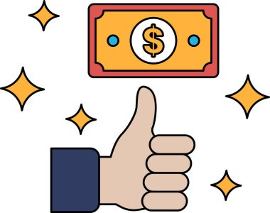 Bir el, bir dolarlık banknota onay ya da memnuniyeti işaret ediyor. Dolar banknotu, önemini ya da değerini vurgulayarak elin üstüne konur.