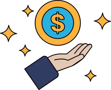 Dolar işareti tutan bir el. Dolar işareti yıldızlarla çevrili.