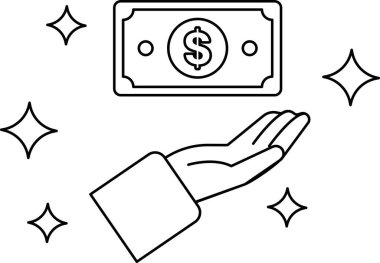 Bir el bir dolar tutuyor. Dolar banknotları yıldızlarla çevrili.