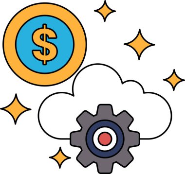 Beyaz arka planda bir dolar işareti çizilir. Bulut bir vitesle çevrili.