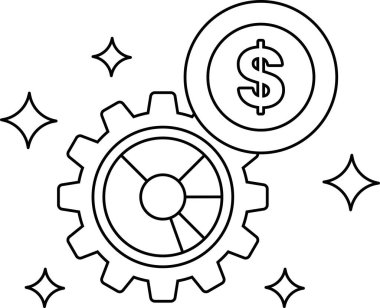 Üstünde dolar işareti olan bir vites. Dolar işareti yıldızlarla çevrili. Para kavramı ve finans dünyasında dişlilerin önemi