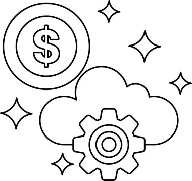 Beyaz arka planda bir dolar işareti çizilir. Bulut bir vitesle çevrili.