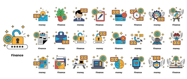 Bir ızgarada bir dizi sembol ve sözcük gösterilir. Sözcükler finans ile ilgilidir ve para, finans ve zenginlik gibi terimleri içerir. Semboller soyut ve daireler gibi şekiller içeriyor.