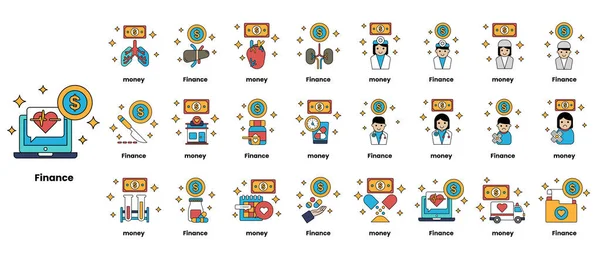 Finans için siyah beyaz ikonlar koleksiyonu. Simgeler bir şebekeye yerleştirilmiş ve para, finans ve para akışı gibi şeyleri içeriyor