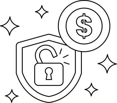 Bir dolar işaretinin üstünde bir dolar var. Dolar işareti bir kalkanla çevrili.