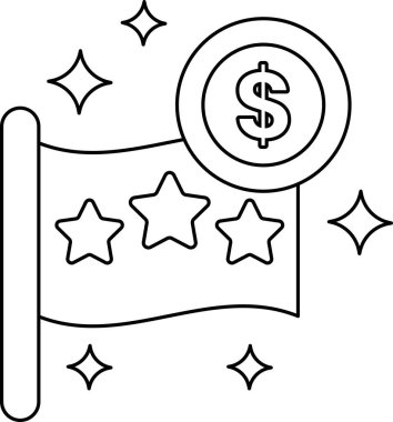 Üç yıldızlı bir bayrak ve bir dolar işareti. Bayrak yıldızlarla süslenir ve dolar işareti ortaya konur.