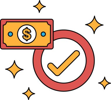 Üzerinde çek işareti olan bir dolar gösteriliyor. Kontrol işareti onay ya da onaylama sembolü. Mali güvenlik ve güven kavramı