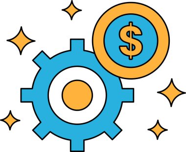 Üstünde dolar işareti olan bir vites. Dolar işareti bir çemberle çevrili.