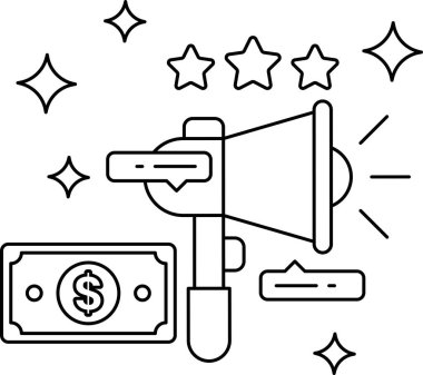 Bir dolar işareti ve bir yıldız olan bir kulaklık çizimi. Dolar işareti kulaklığın sol tarafında ve yıldız da sağ tarafında.