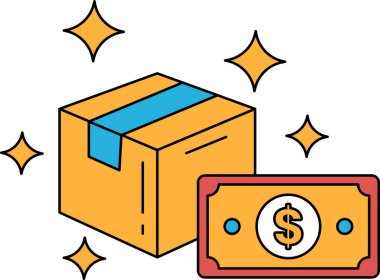 Üstünde bir dolarlık banknot olan bir kutu. Dolar banknotu kutunun üstünde ve parlıyor ya da parlıyor gibi görünüyor. Kutu ve dolar banknotu birlikte bir değer ve önem hissi yaratıyor.