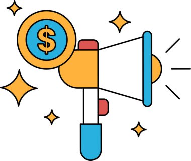 Mikrofonda bir dolar işareti var. Dolar işareti bir sürü yıldızla çevrili. Dolar işareti mikrofonda, sağ tarafı gösteriyor.