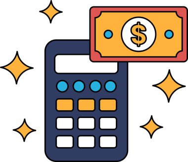 Bir hesap makinesi ve bir dolarlık banknot bir dolar işareti ile gösterilir. Para kavramı ve onu saymanın önemi.