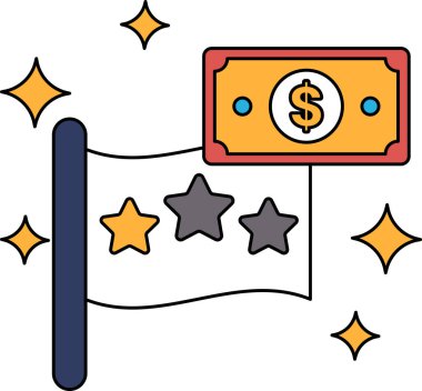 Üç yıldızlı bir bayrak ve bir dolar banknot. Bayrak vatanseverliğin sembolü ve dolar banknotu da zenginliği temsil ediyor. Gurur ve refah kavramı