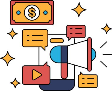 Dolar işaretli siyah beyaz bir banknot ve üzerinde dolar işareti olan büyük bir hoparlör.