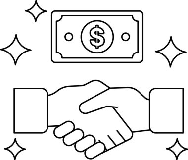 İki kişi arasında bir dolarlık banknot değiş tokuş ediliyor. Mali işlem veya anlaşma kavramı