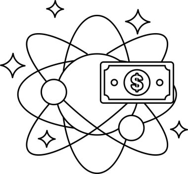 Bir dolarlık banknotun siyah beyaz çizimi, etrafında bir yıldız ve çember var. Dolar banknotları görüntünün merkezine yerleştirilir, yıldız etrafında döner.